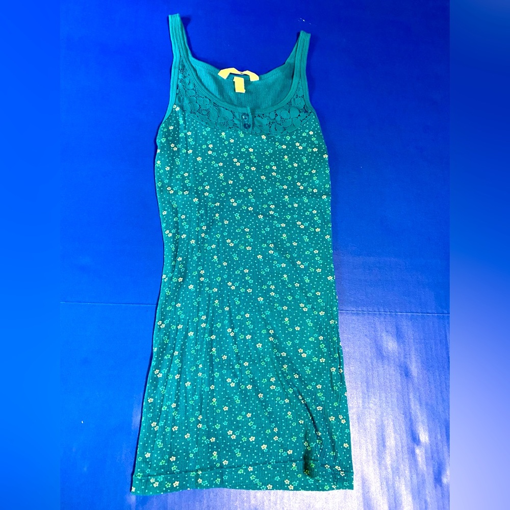 Aeropostale Y2K Blue Stretch Cami w/Flowers & Dot Print Lace & Buttons M